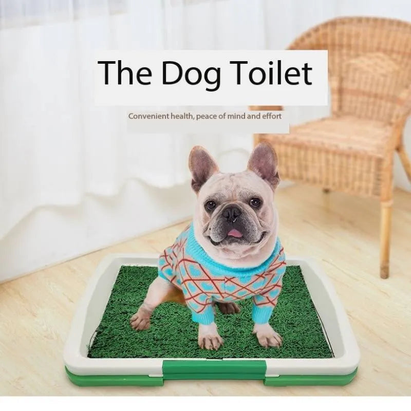 Green synthetic turf pet toilet tray with three layers for indoor dog potty training