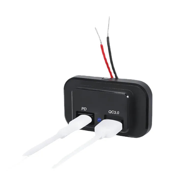 Black original QC3.0 car fast charger with TYPE-C interface showing 36W maximum output