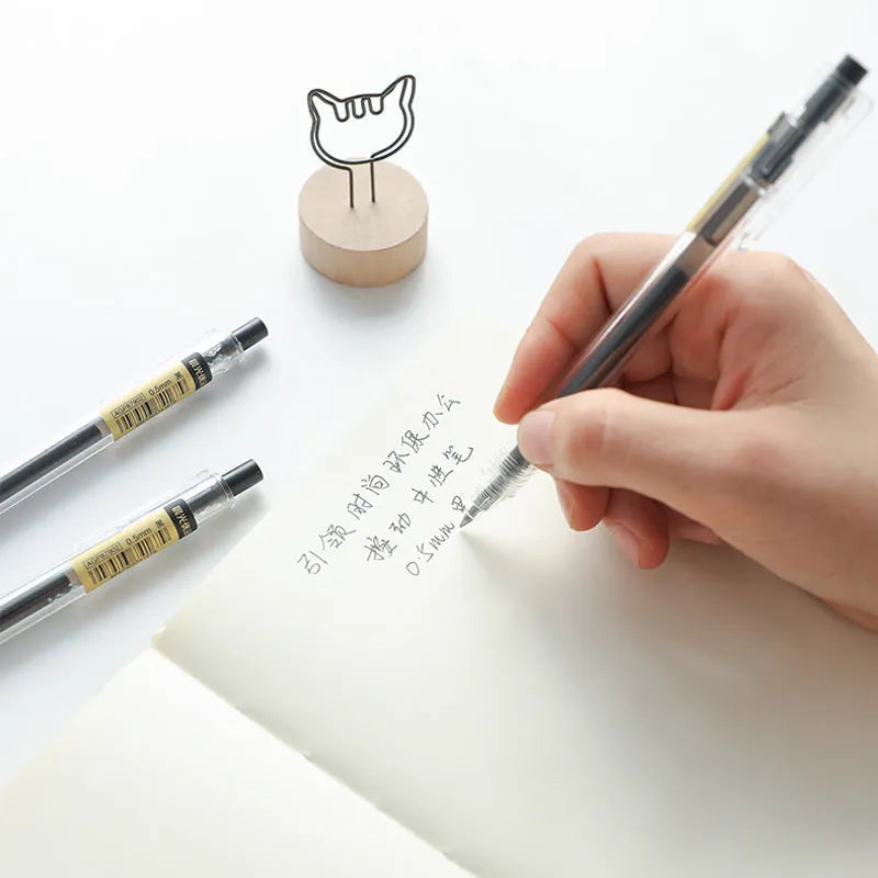 Set of 12 black frosted finish retractable gel pens with 0.5mm tips and two refills