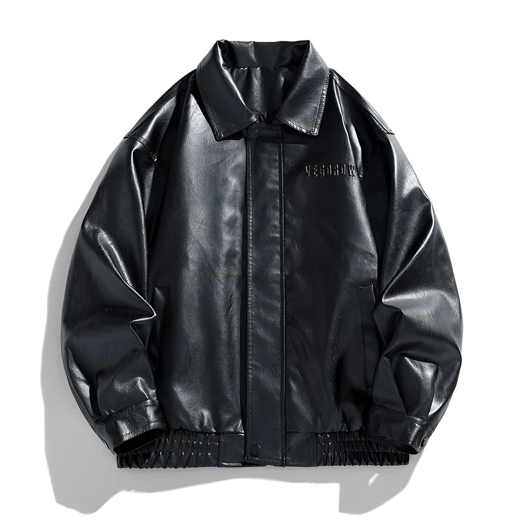 Retro motorcycle PU leather jacket with loose lapel, slim fit, available in black colour for men