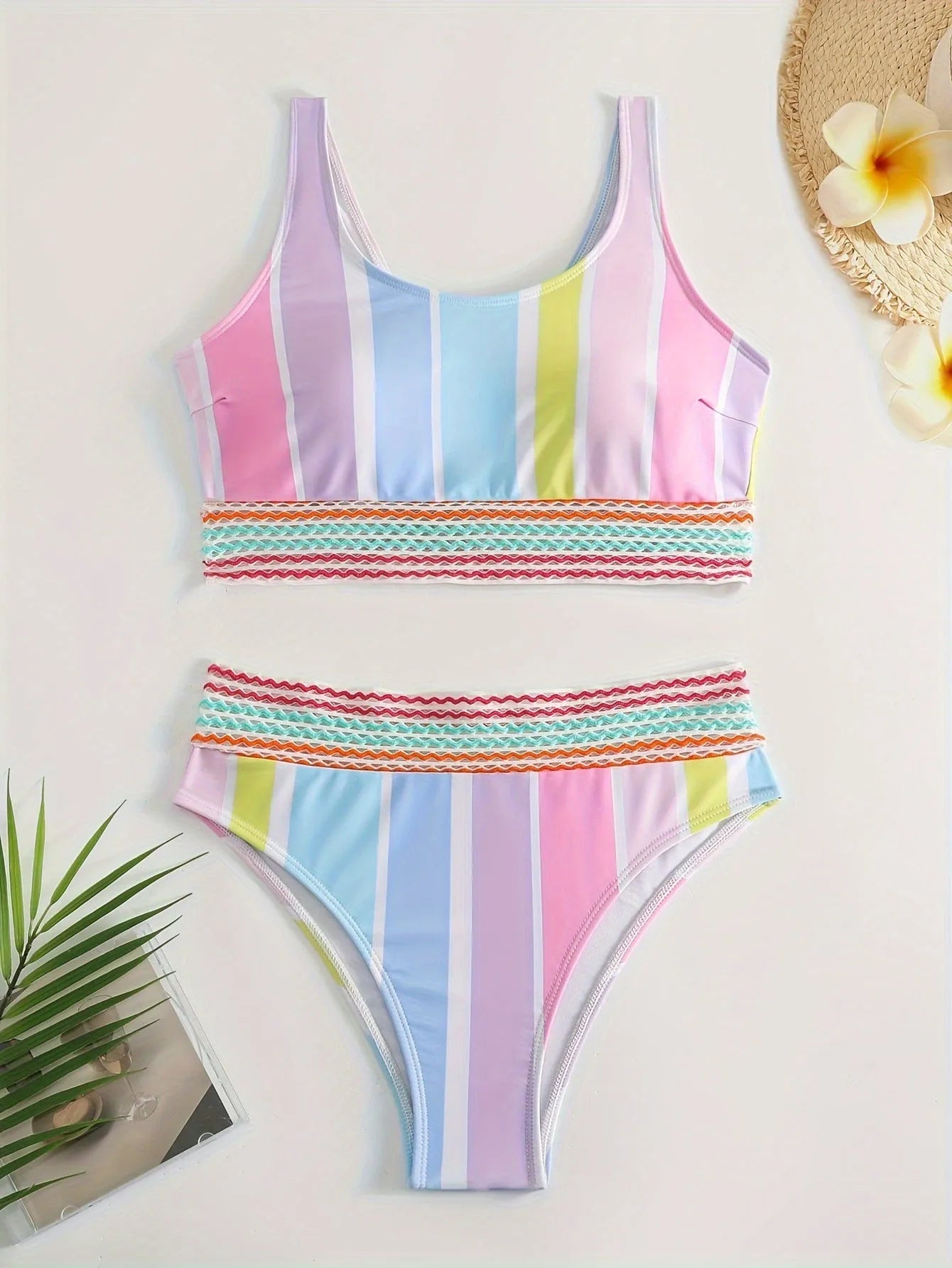 Women's striped bikini swimwear set with briefs style for swimming sports