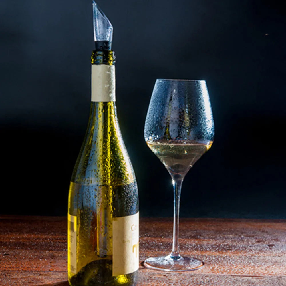 Stainless steel wine chilling rod with acrylic handle and integrated pourer, shown in silver finish.