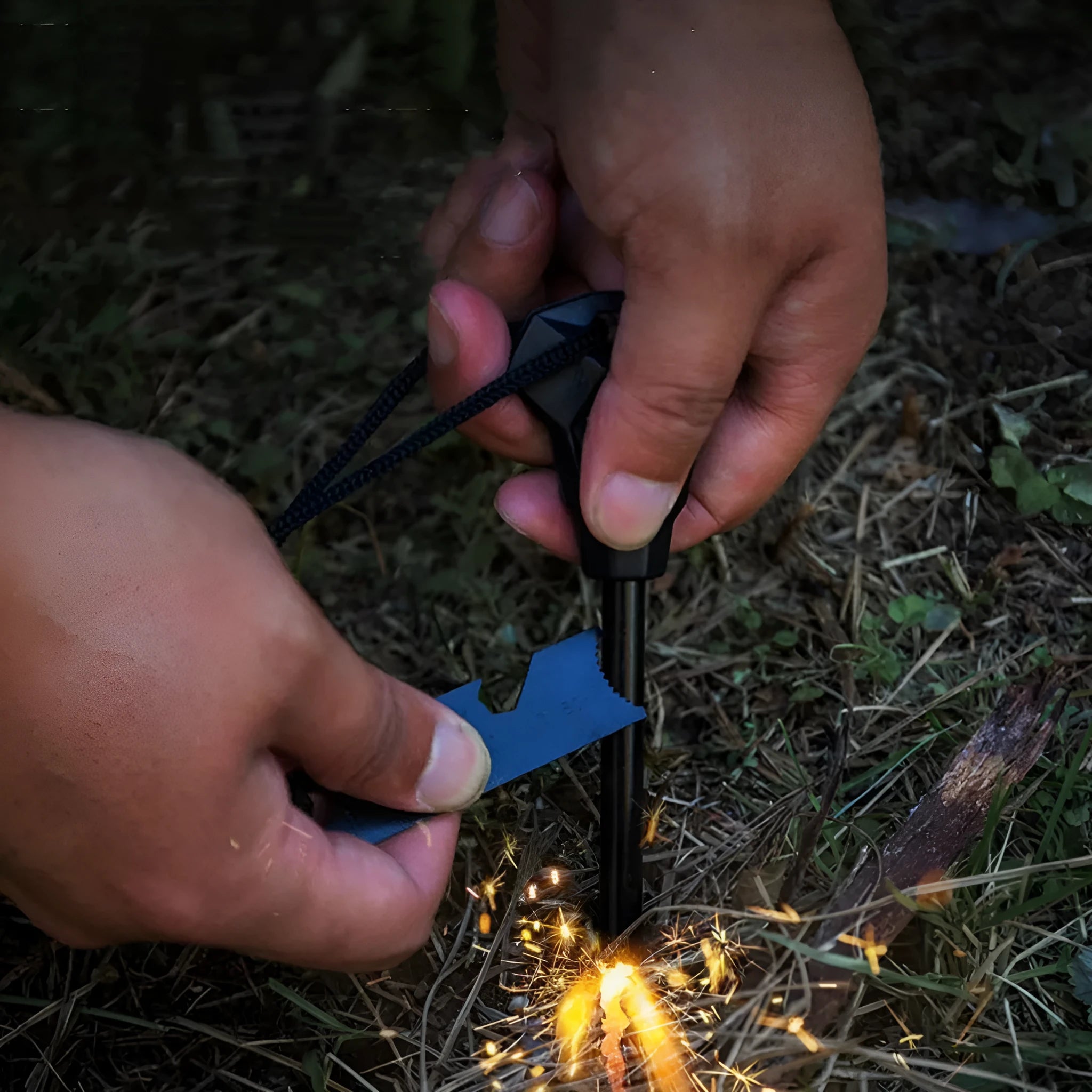 Black outdoor camping stainless steel multifunctional flint with magnesium rod and survival tools