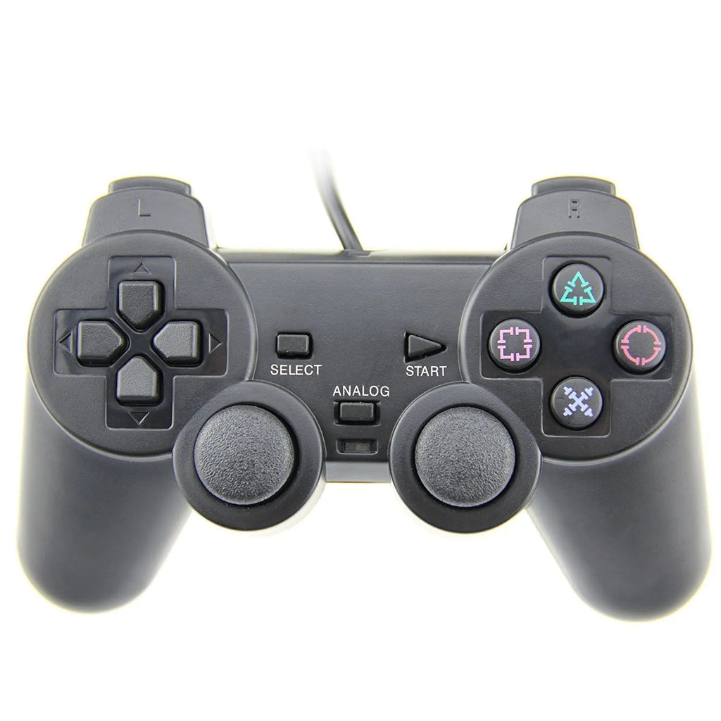 PlayStation 2 wired vibration game controller with USB connection in bare metal finish