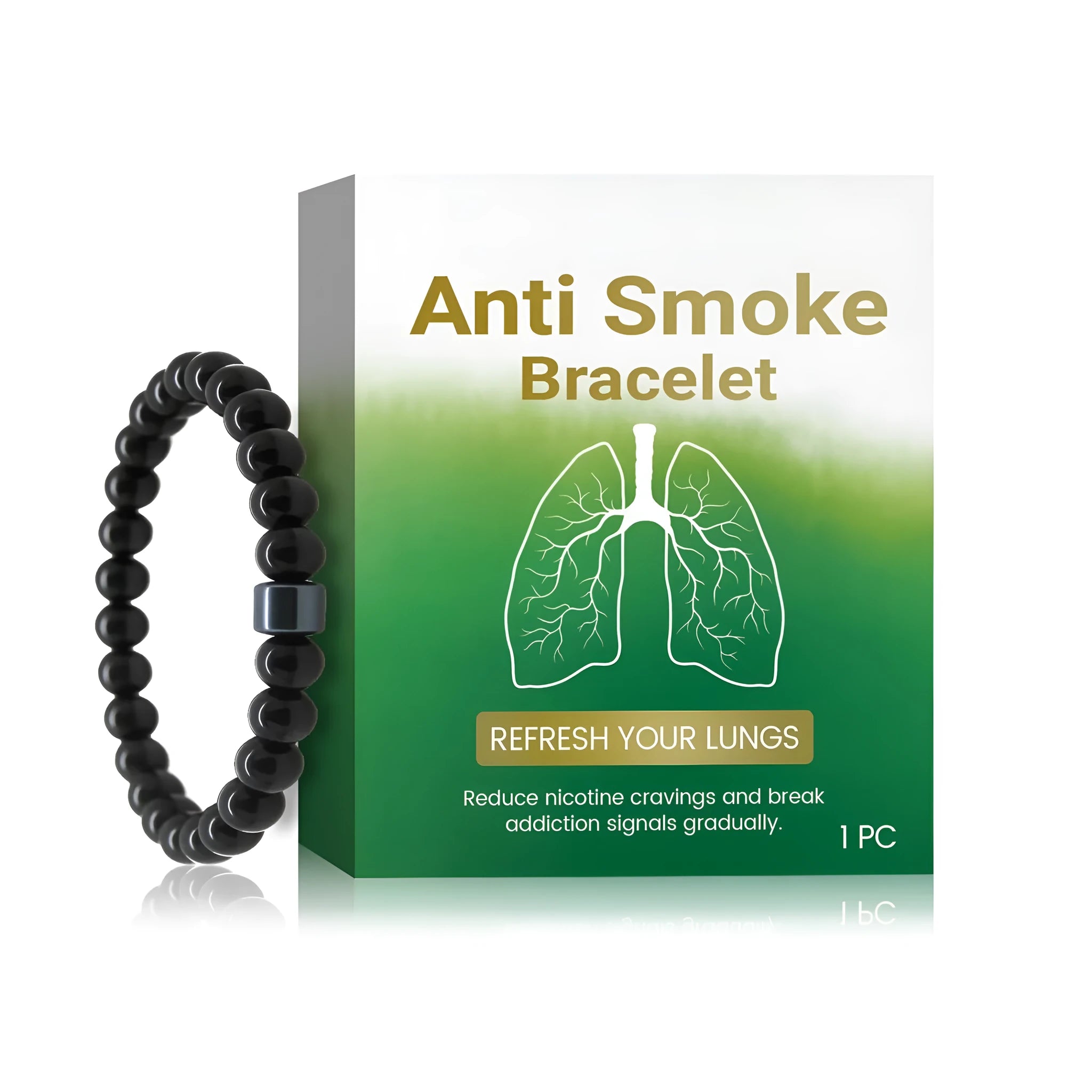 Black smoke prevention bracelet for men made with glass and gallstone beads