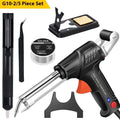 Black alloy soldering gun with light, part of a five piece set, shown with CN, EU, and US specification options.
