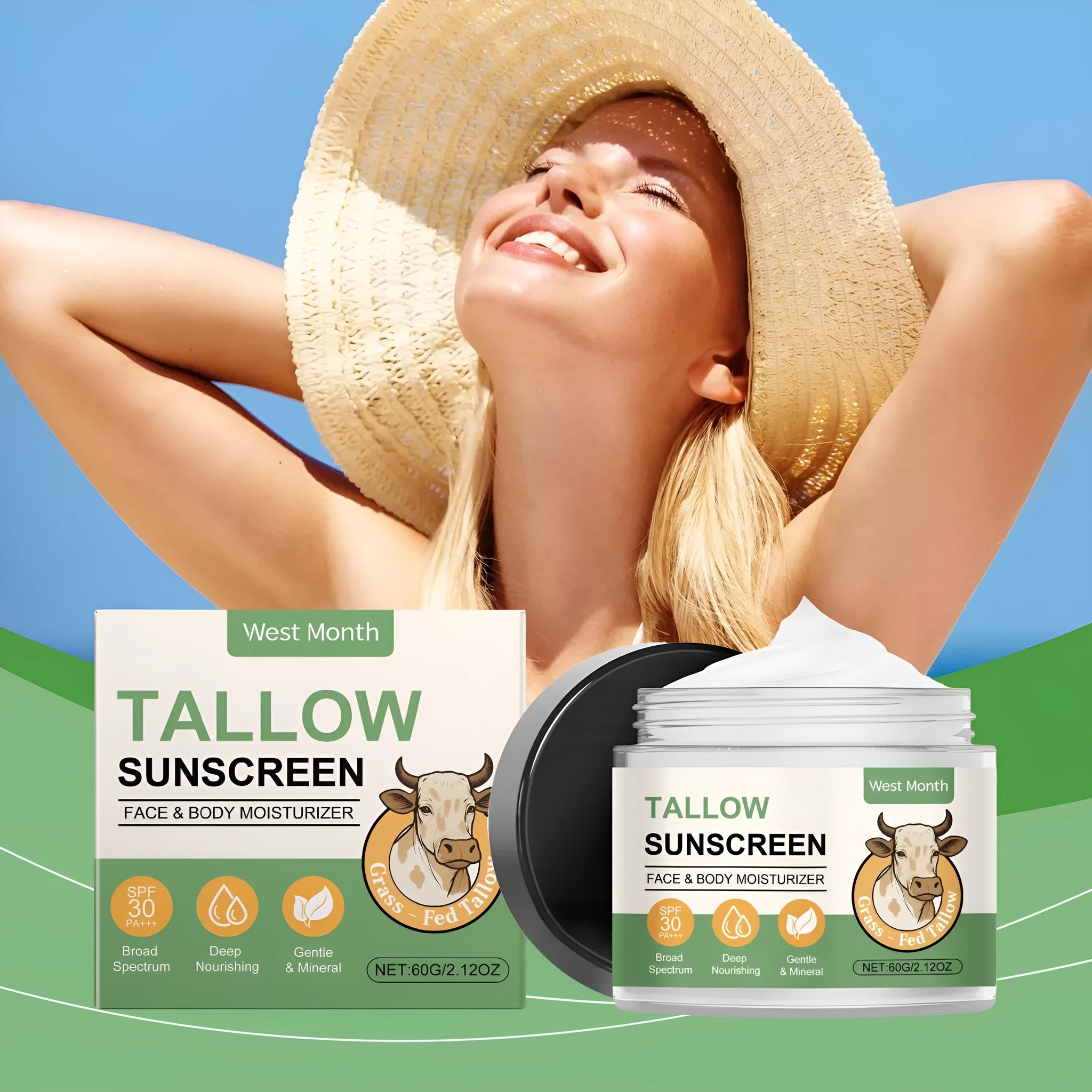 60g tube of water-based sunscreen cream with hyaluronic acid for non-greasy UV protection