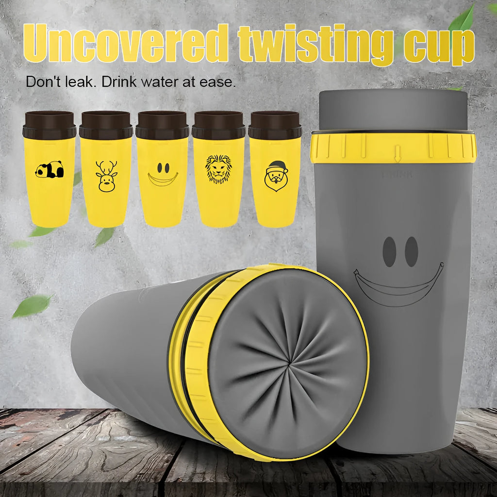 Double wall insulated travel mug with twist top silicone seal showing straw accommodation