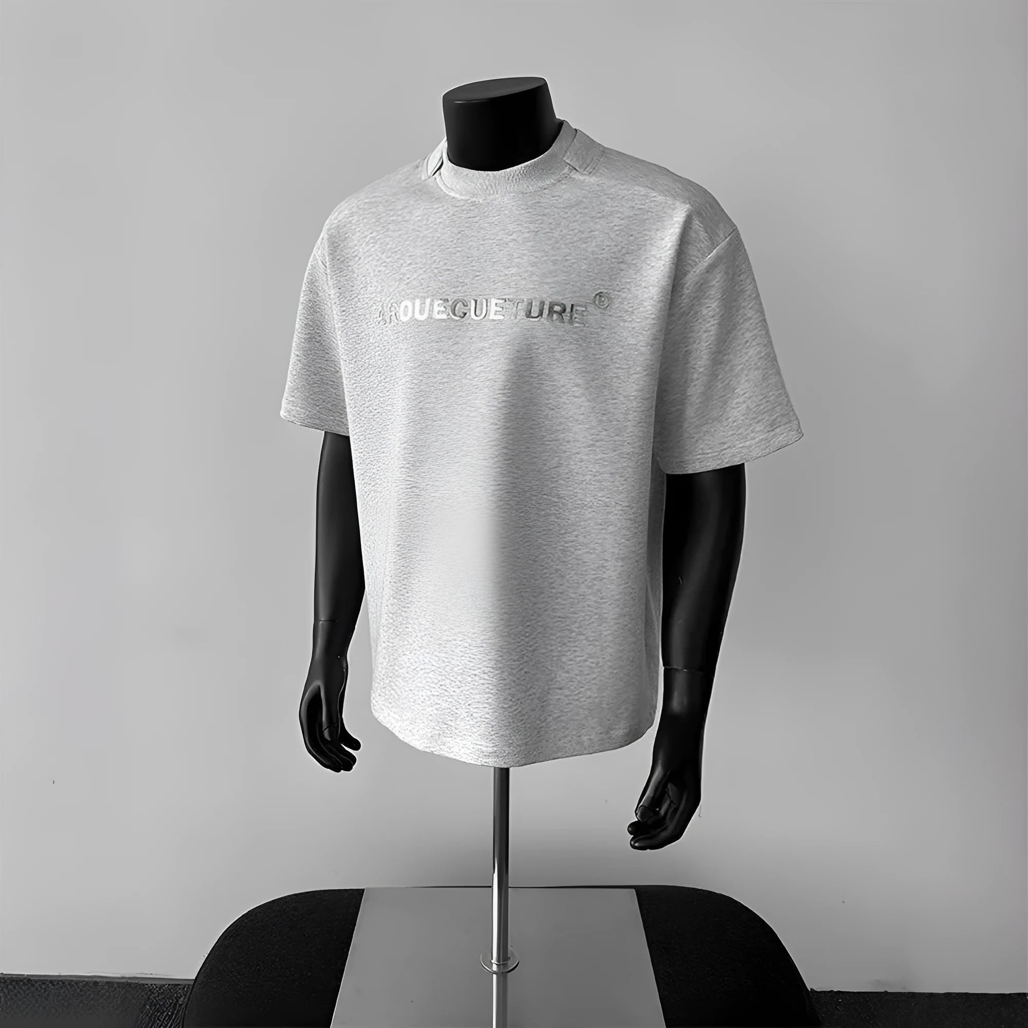 Men's white cotton short sleeve t-shirt with black printed letters, loose fit pullover style