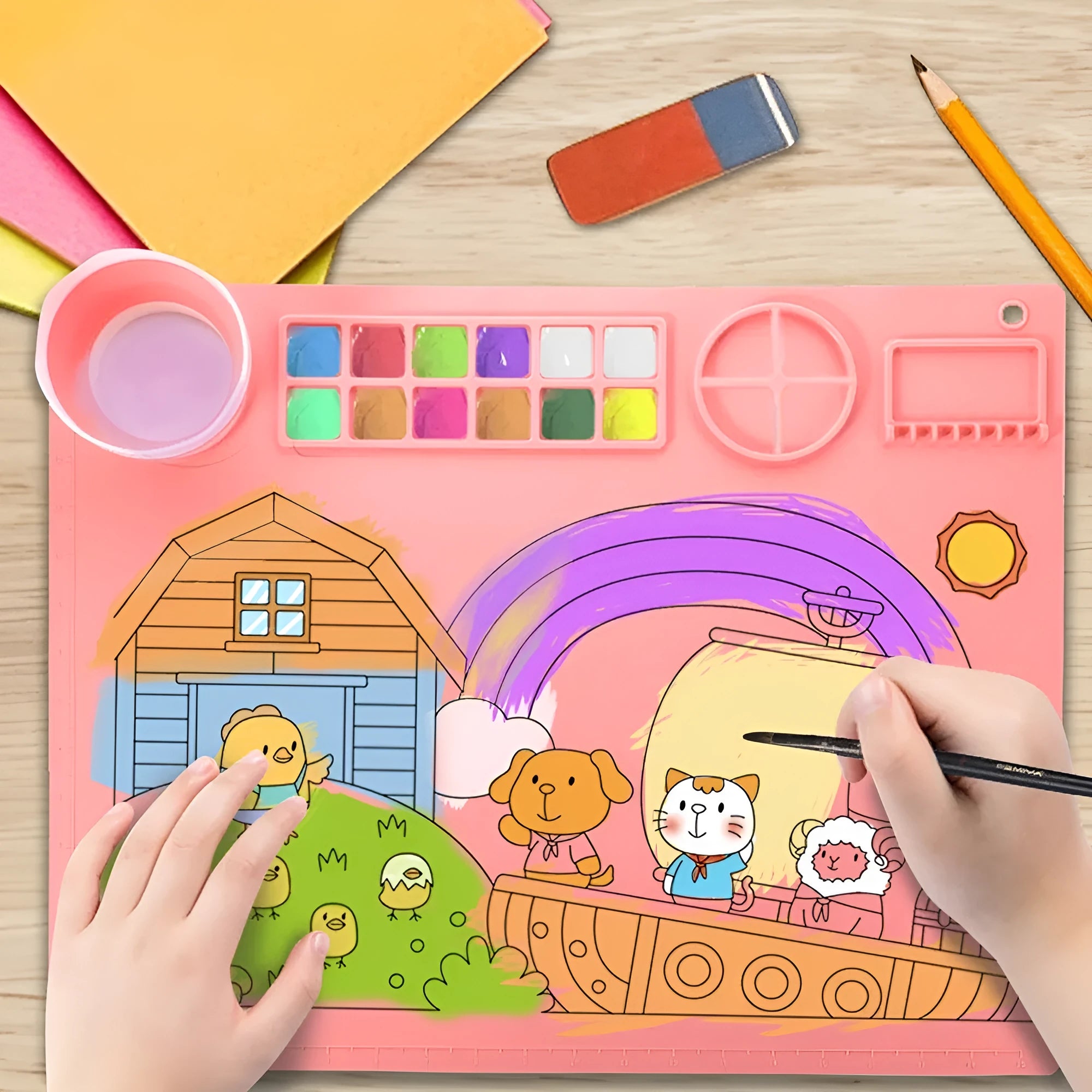 Silicone double bowl painting mat for watercolour art in various colours