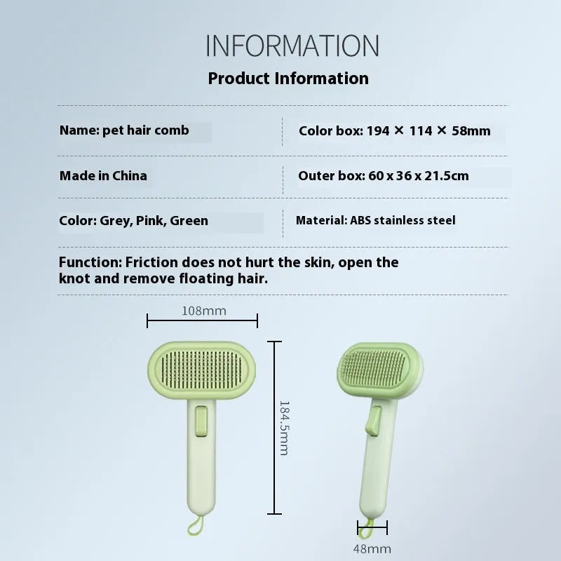 Large light grey pet hair comb with stainless steel blades for removing fur from cats and dogs.