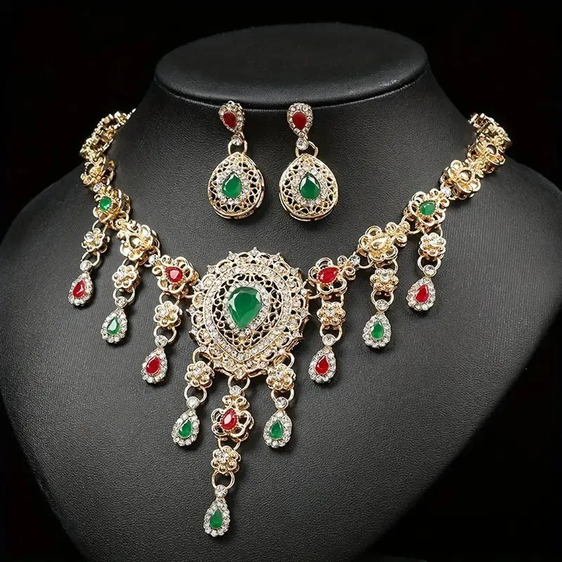 Gold alloy 4-piece jewellery set with bubble and sphere design – earrings, necklace, ring, and bracelet