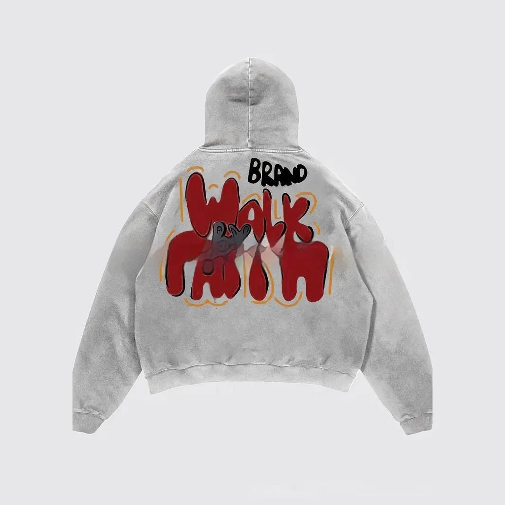 Granny Grey women's hoodie with vintage-style letter print on the front.