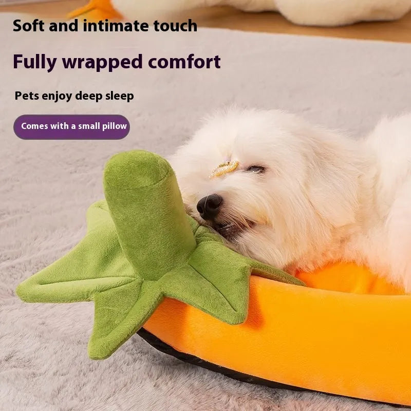 Washable cloth dog bed mat with removable cover in purple, shown in L size.