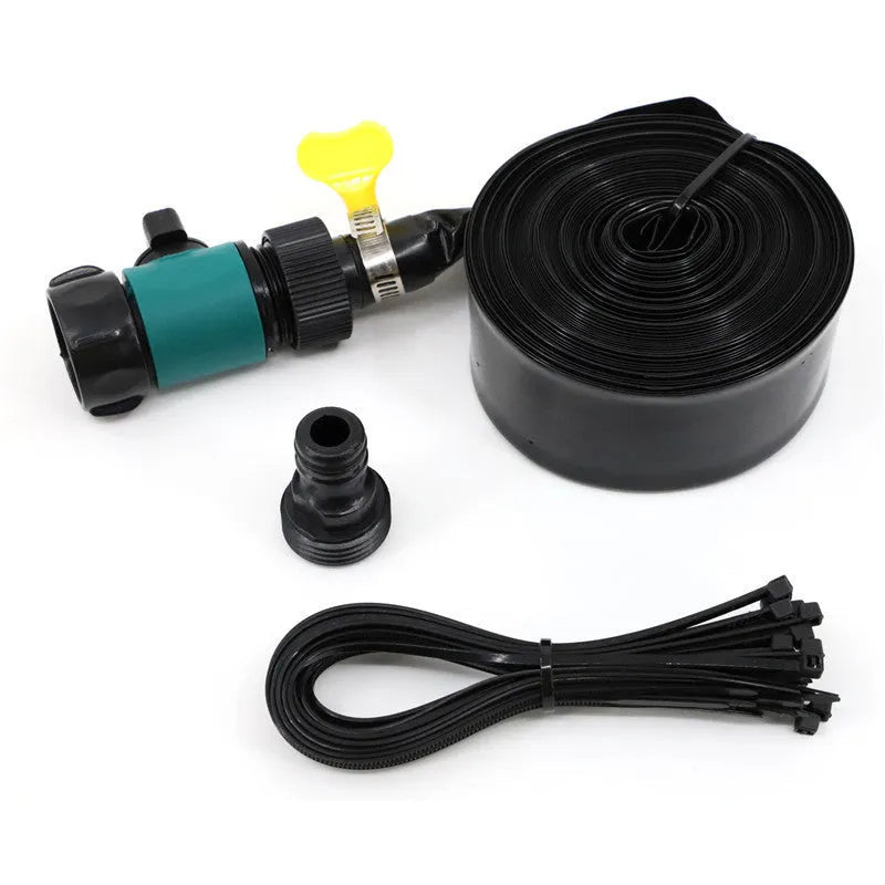 Portable garden sprinkler with solar water cooling system in blue or orange with PVC hose