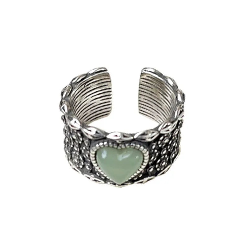 Retro adjustable heart ring in white copper plated silver with love design