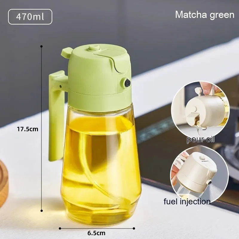 470ml glass olive oil sprayer dispenser bottle in beige, black, green, or yellow colours with ergonomic handle