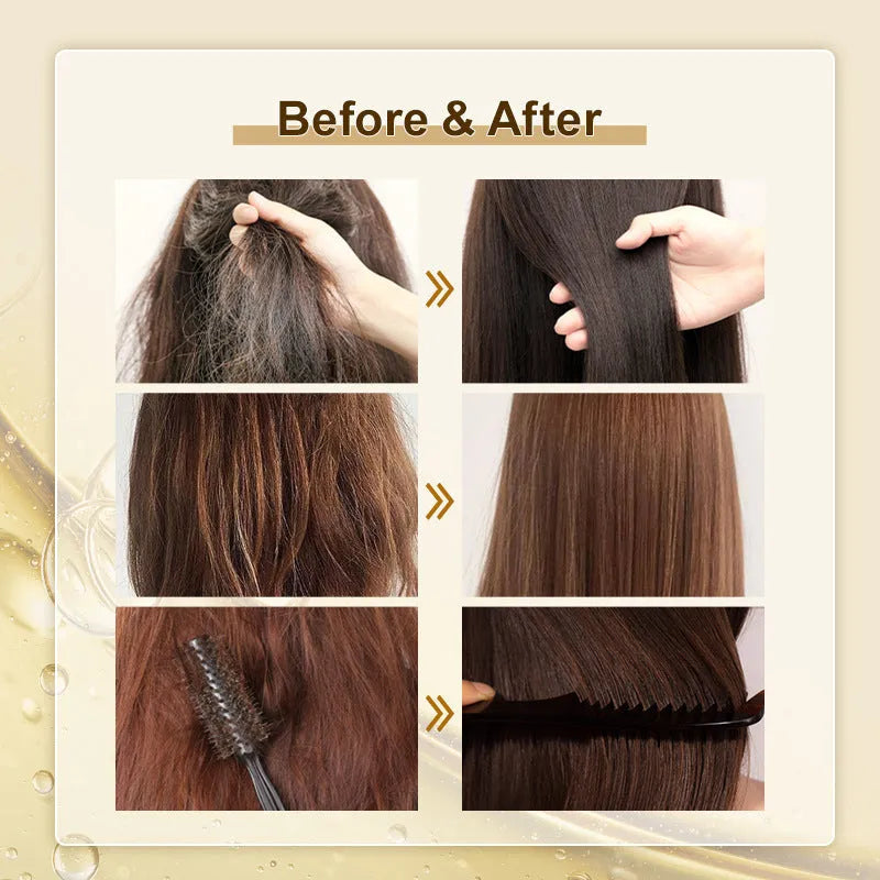 Yellow 50ml hair repair essential oil bottle for scalp and curly hair care.
