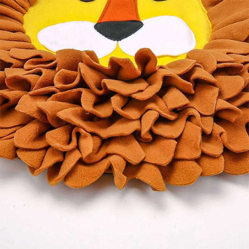 Brown lion pattern snuffle mat for dogs and cats with textured channels for hiding food