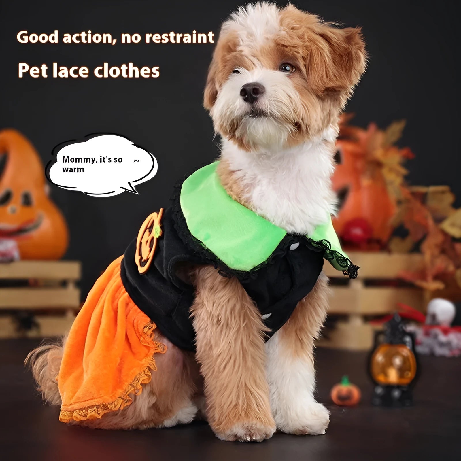 Halloween pumpkin skirt and sweater pet costumes in crystal velvet for small dogs and cats