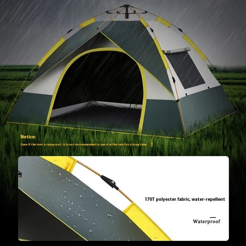 Dark green silver glue camping tent for 3-4 people with automatic quick-open design