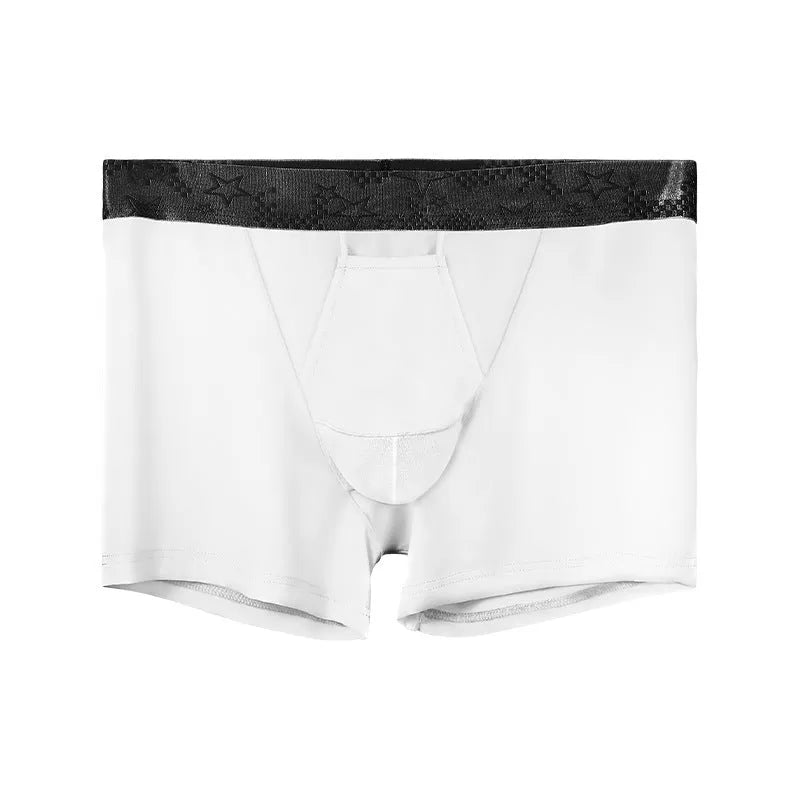 Men's black ice silk vein underwear boyshorts with mid-waist design for sports