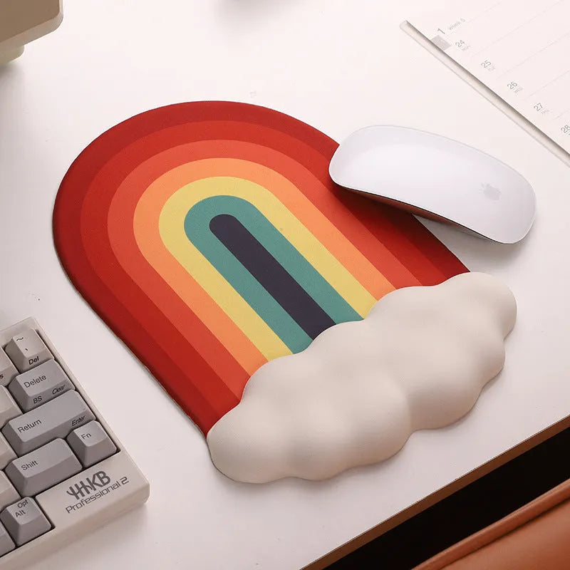 Silica gel wrister mouse pad and keyboard support set with pastoral cloud pattern design