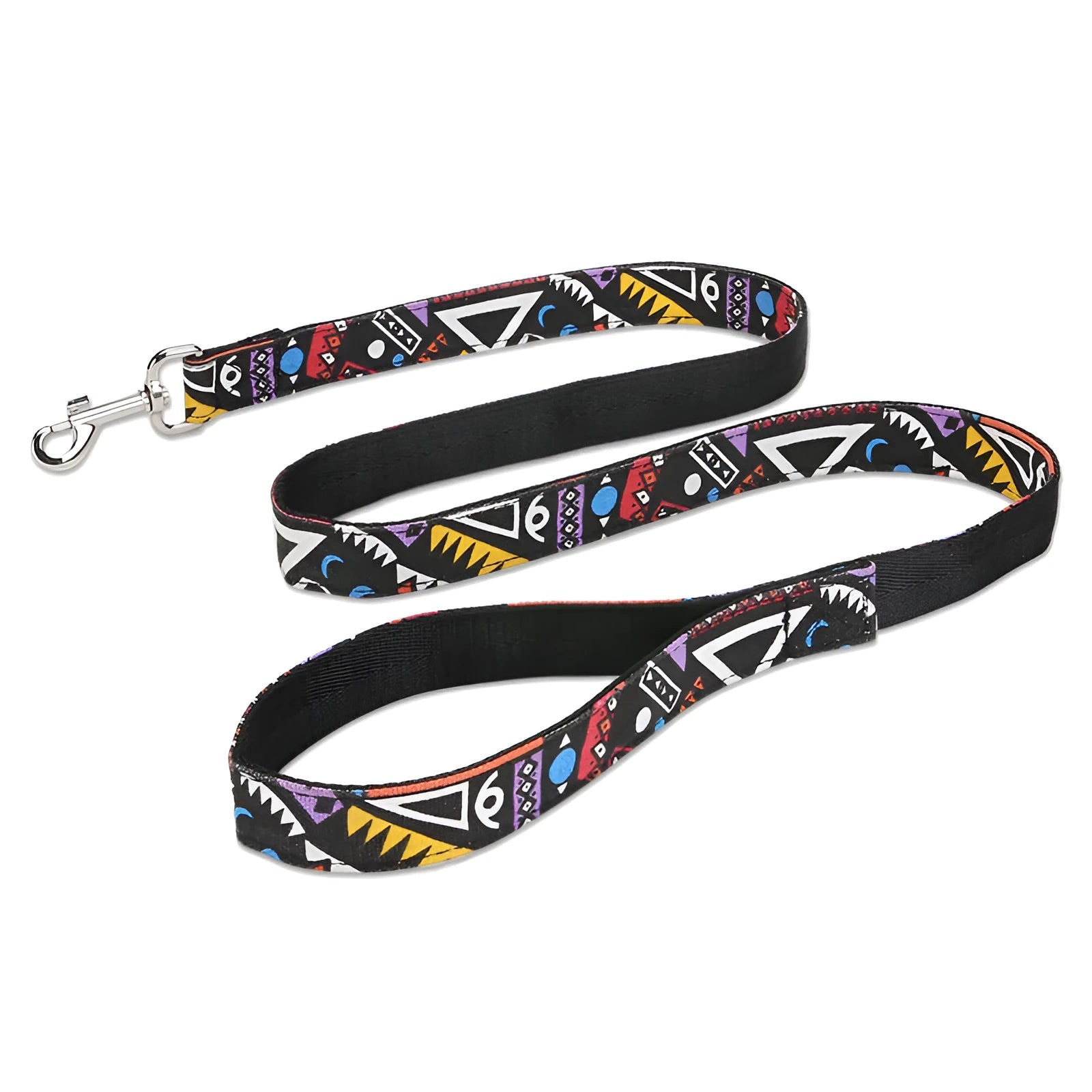 Black pet hand holding traction rope with plaid stripe design measuring 120cm in length