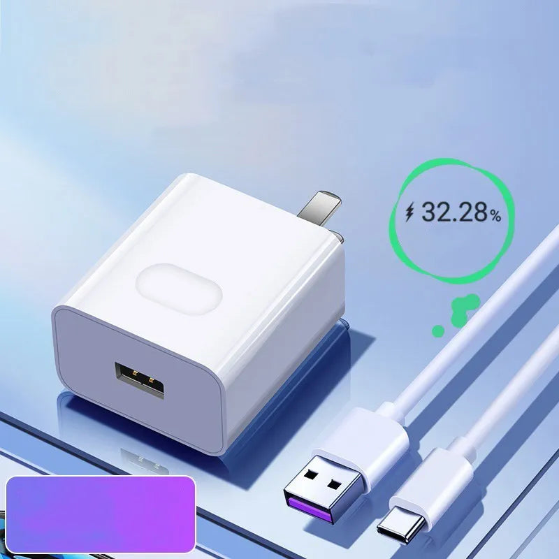 White 40W fast charger set with USB charging head and 5A cable for mobile phones