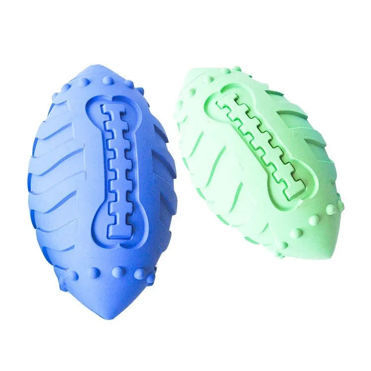 Thickened green rubber rugby ball dog chew toy for teeth cleaning and training