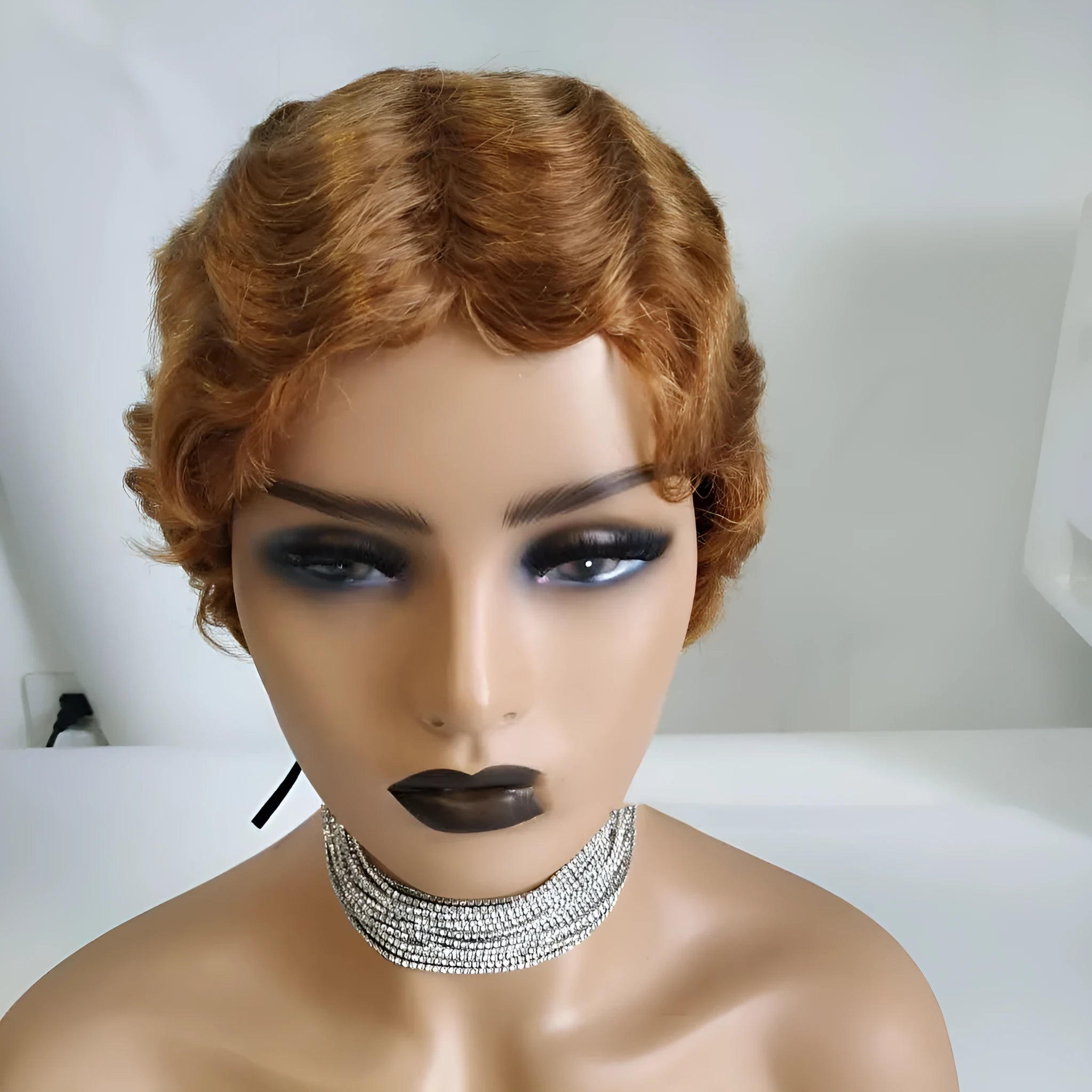 Pixie cut short bob wig with finger waves real human hair 4 inch old Shanghai retro style for ladies
