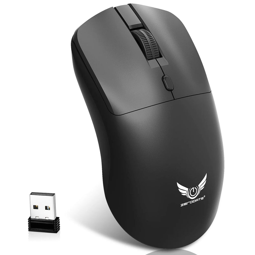 Black wireless computer mouse with three-gear audio button for laptops