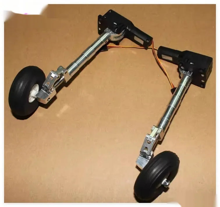 Retractable alloy landing gear kit for RC drones with shock absorption and choice of wheel sizes