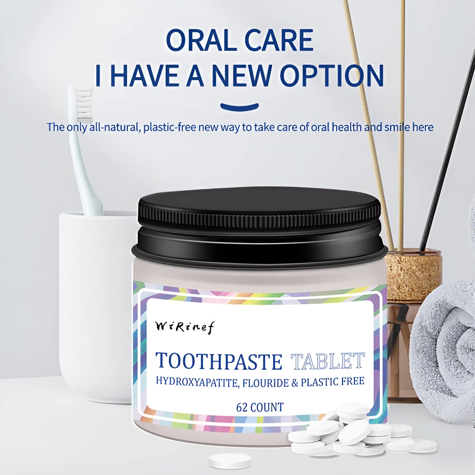 Pack of 62 TP19 solid toothpaste chewing tablets for portable oral hygiene