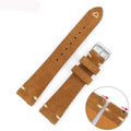 Genuine suede leather watch strap in brown, shown in 20mm width with exotic ethnic styling.