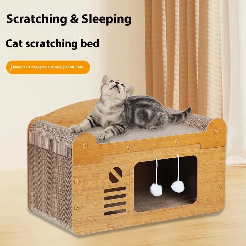 Corrugated paper double layer cat house in double ball double door colour