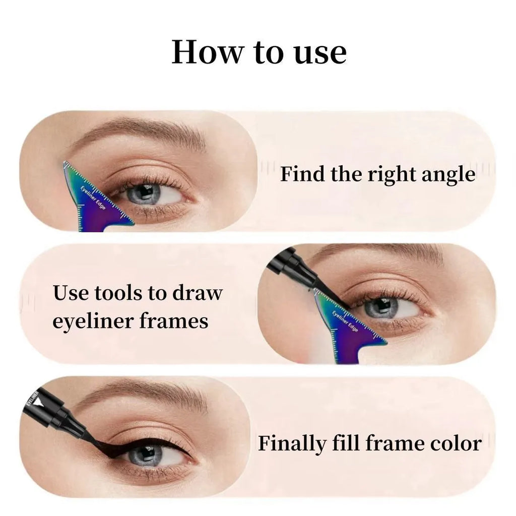 Reusable 3-in-1 makeup stencil for creating winged eyeliner and contour on hooded eyes.