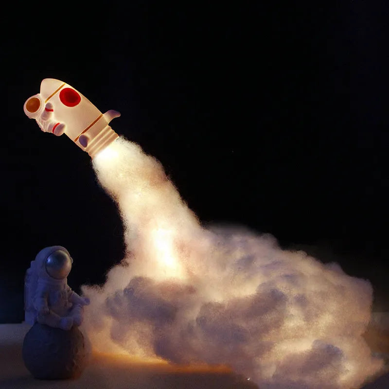 DIY astronaut rocket LED night light kit with 24cm straws, 19cm chassis, and warm string lights.