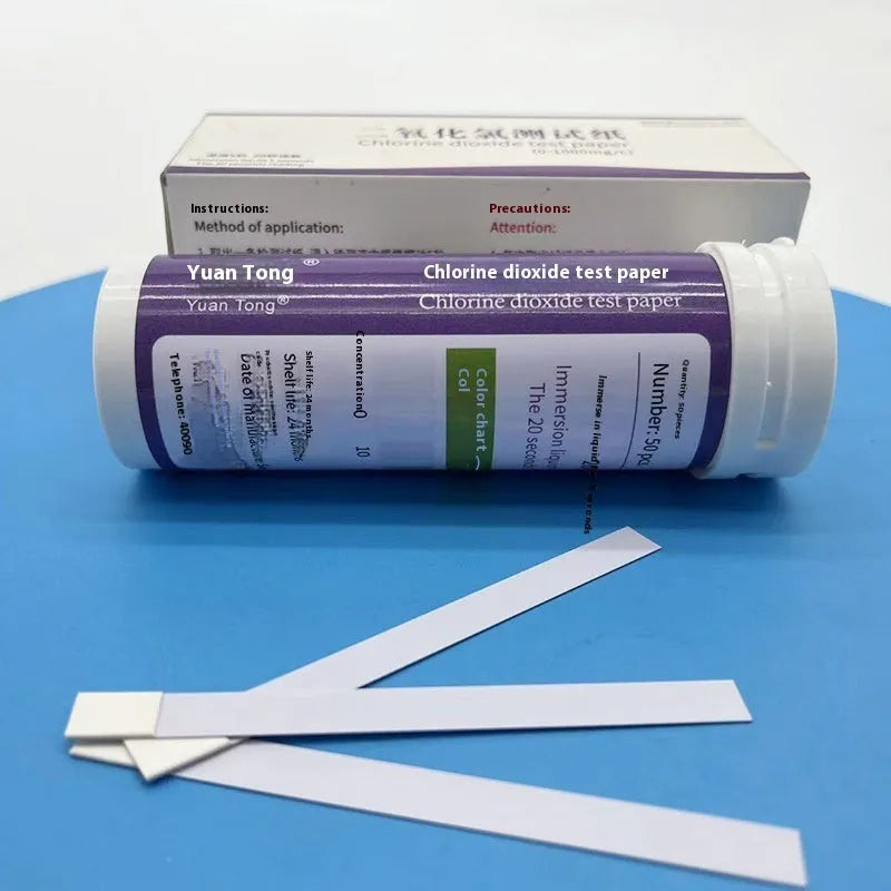 Chlorine dioxide test paper bottle containing 50 strips for 0-1000 mg/L waste water concentration detection