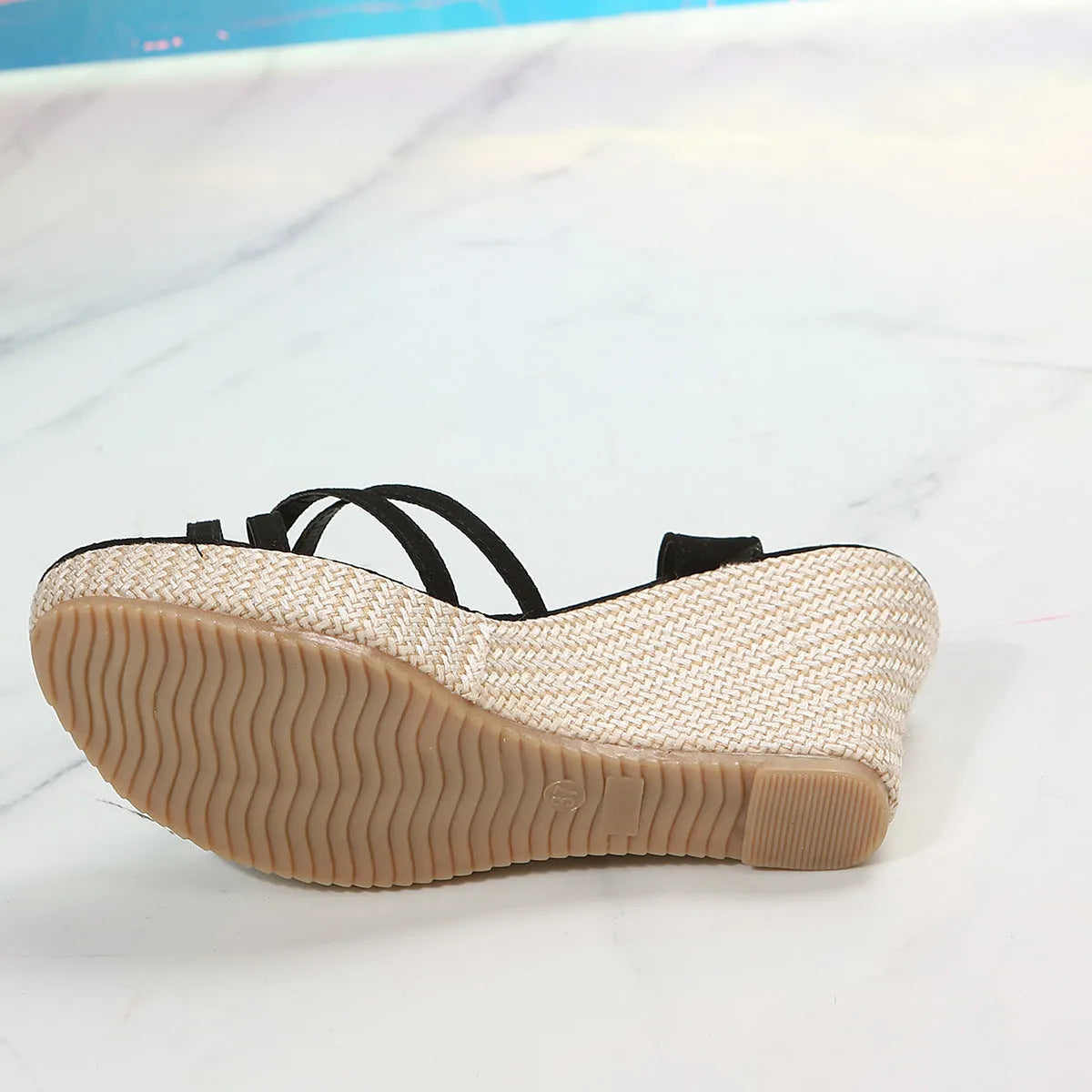 Women's wedge sandals with fish mouth toe design in black or milky white colour