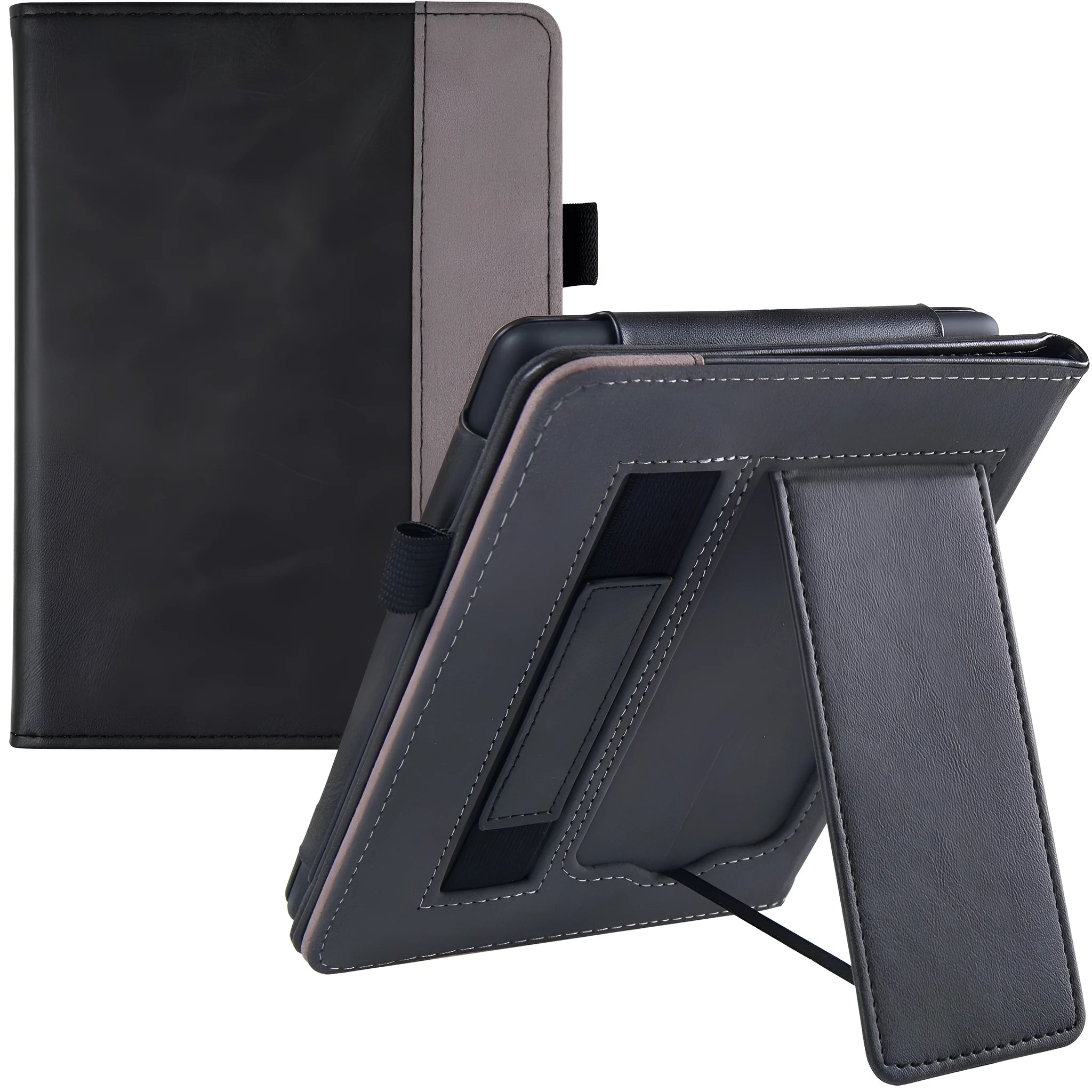 Kindle Paperwhite leather case with integrated wrist strap in a choice of colours including black calfskin.