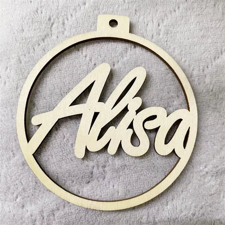 Wooden hollow carved Christmas tree pendant with English name space, American style