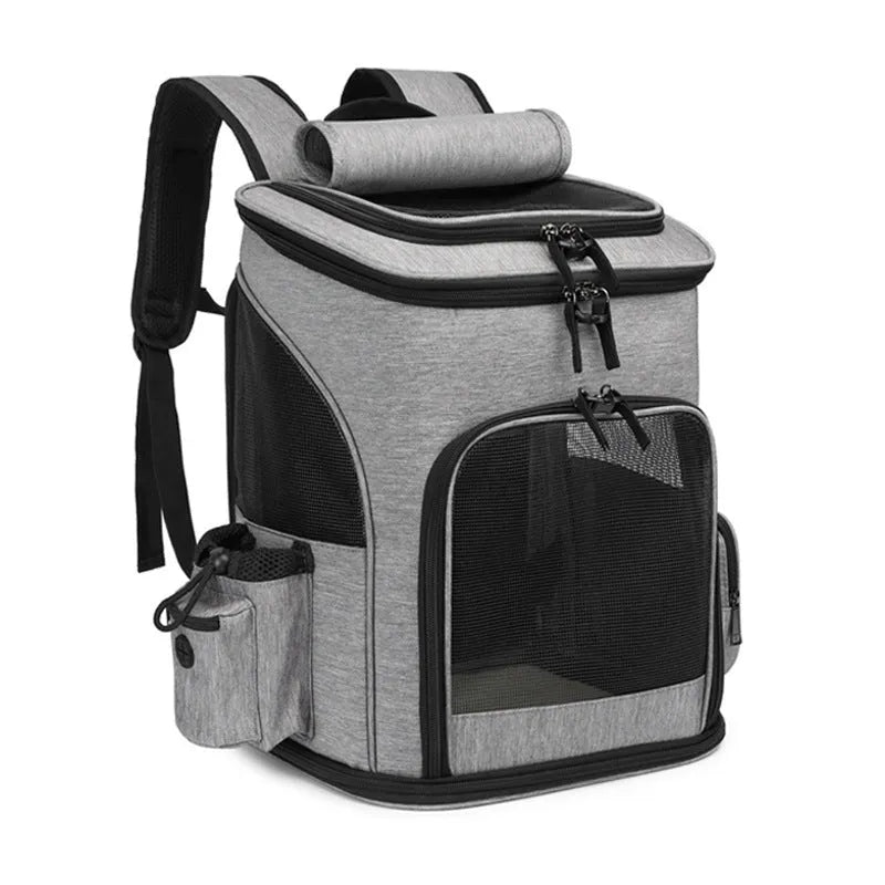 Extendable pet bag in Oxford material, solid colour gray, large 20-35L capacity for dogs and cats