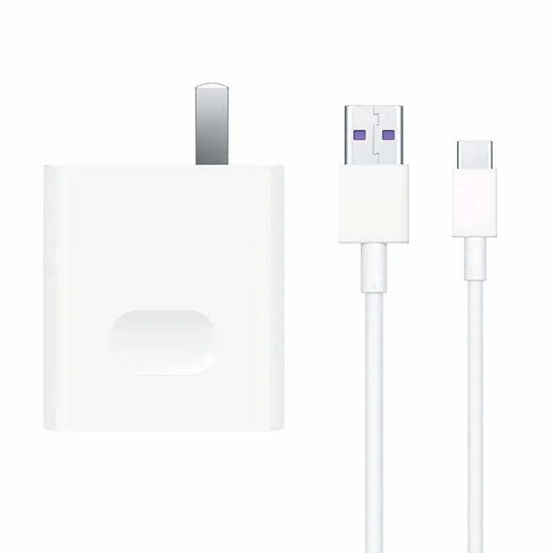 White 40W fast charger set with USB charging head and 5A cable for mobile phones