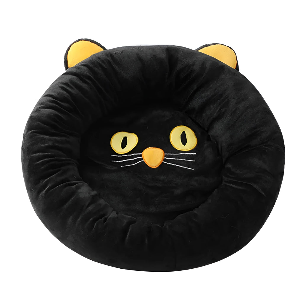 Black cat shape velvet pet nest bed with raised sides for cats