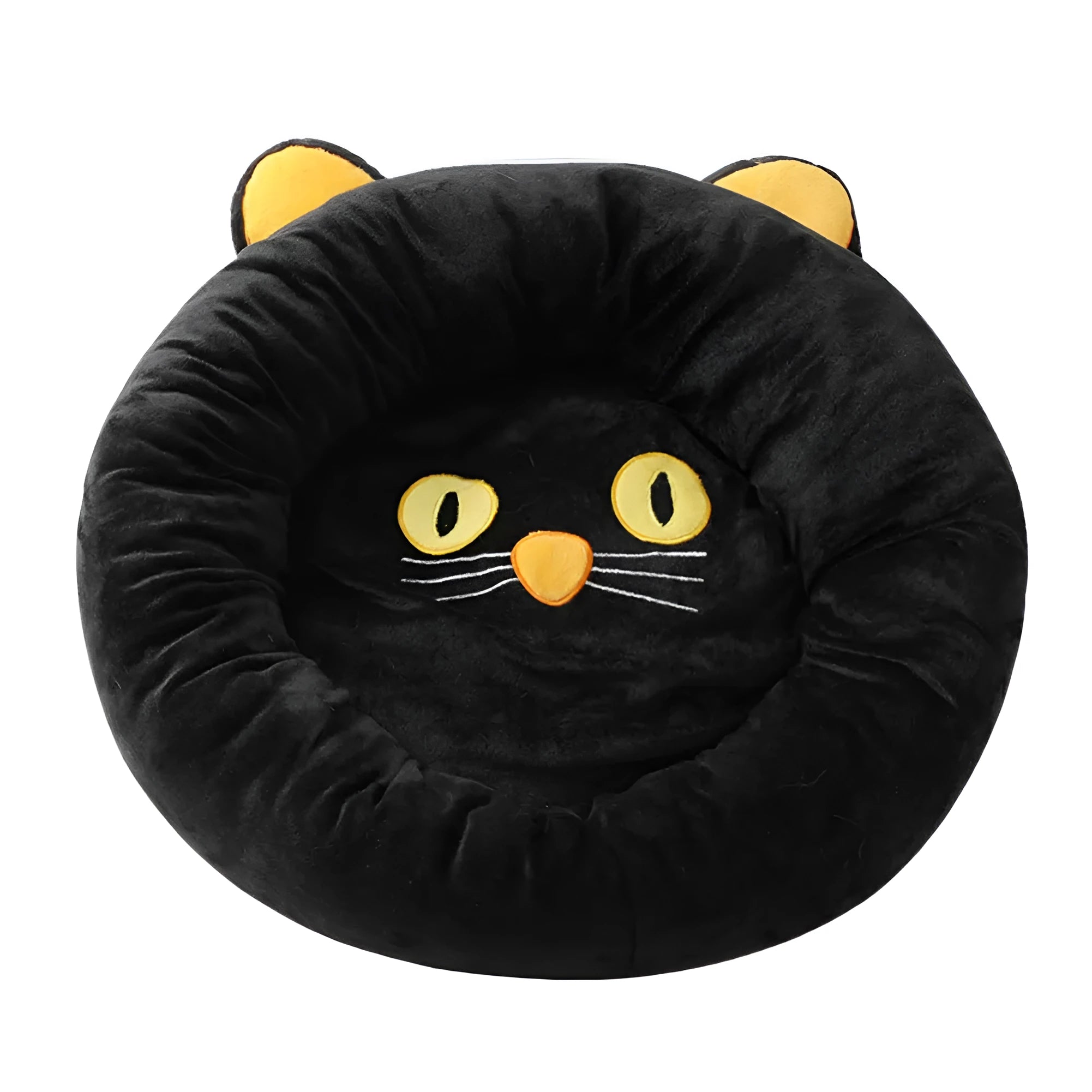 Black cat shape velvet pet nest bed with raised sides for cats