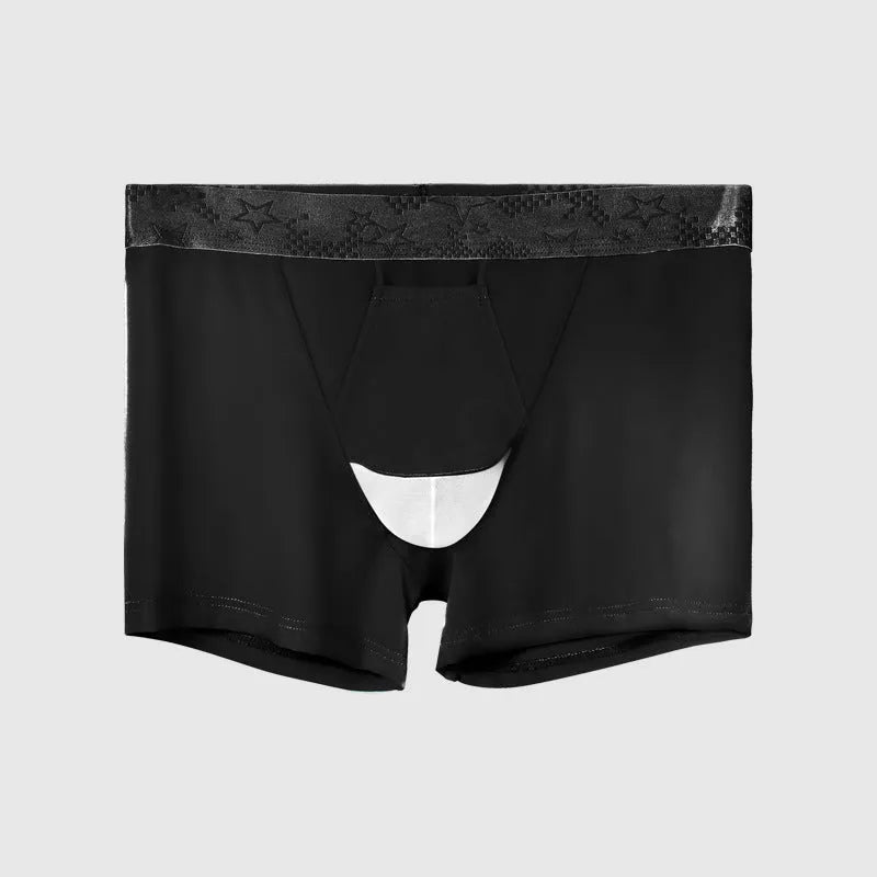 Men's black ice silk vein underwear boyshorts with mid-waist design for sports