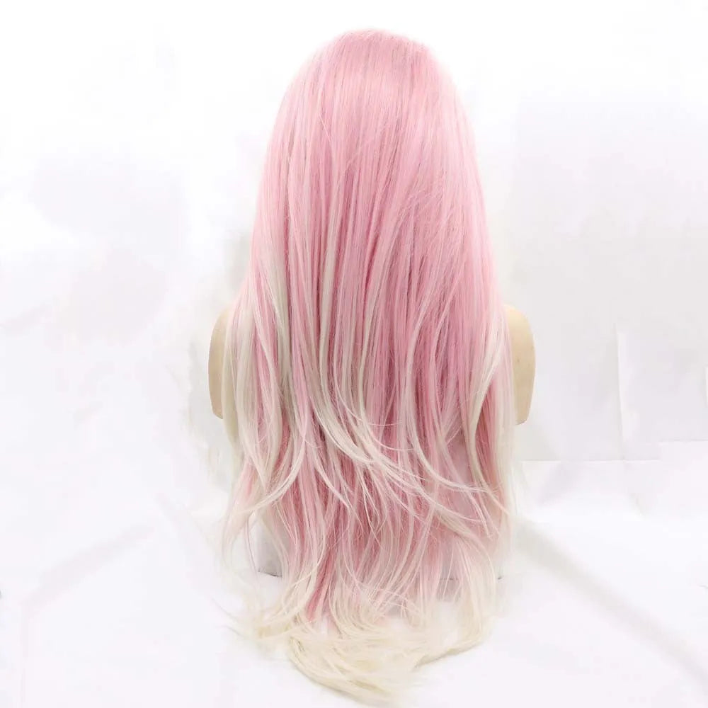 Pink gradient big wave fluffy synthetic fashion wig with voluminous curls