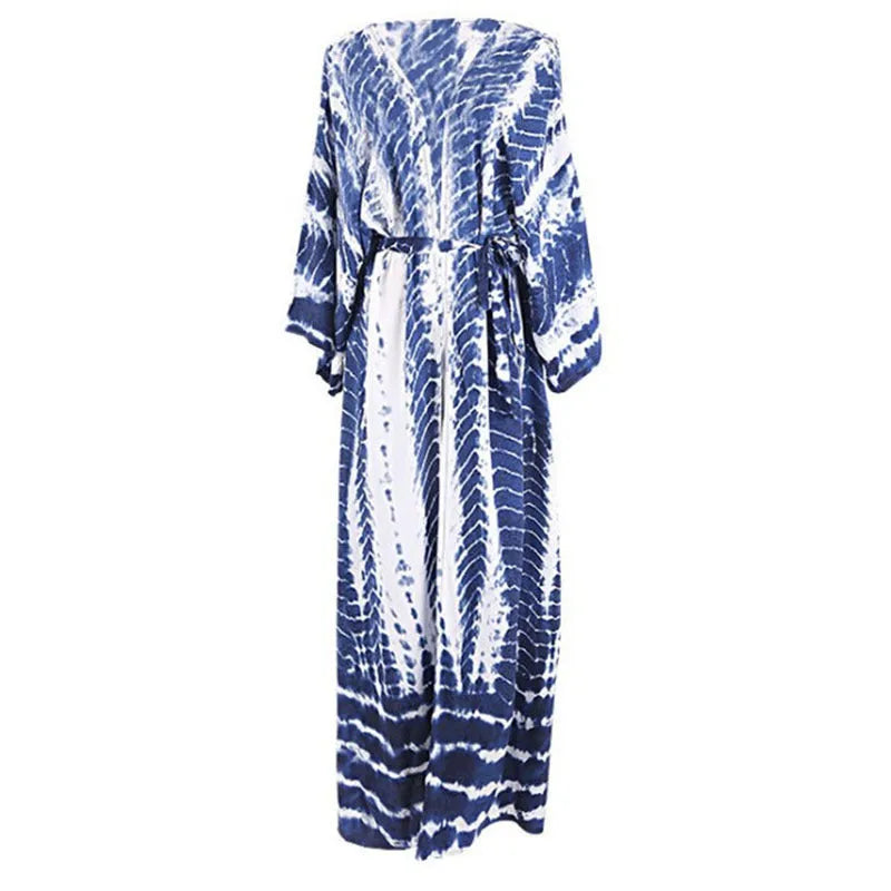 Loose printed cotton beach cover-up shirt in a DN0712 colour, shown as a long-sleeved blouse.
