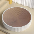 Round green and white cat scratching board bed with corrugated paper surface, 55 cm diameter